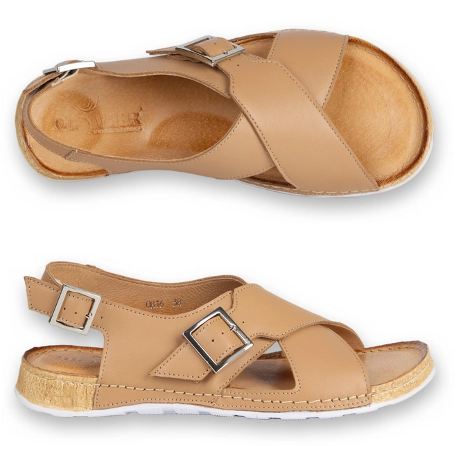 Skórzane sandały damskie barefoot-friendly Dallia – cieliste